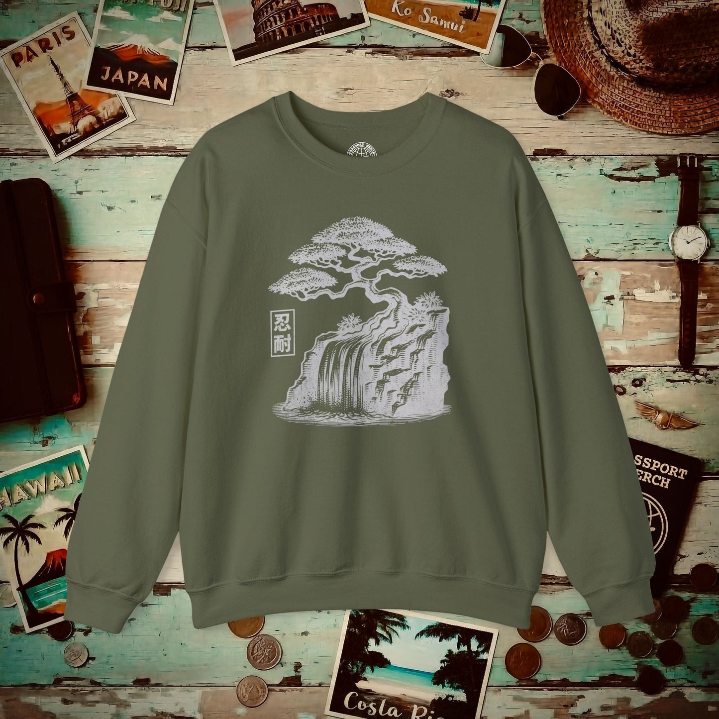Japanese Nintai (Patience) Bonsai Crewneck Military Green / S