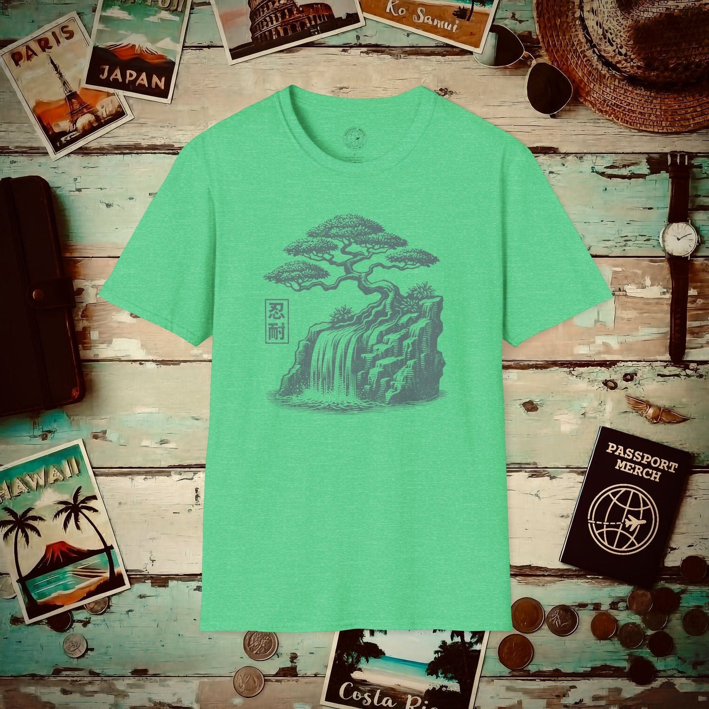 Japanese Nintai (Patience) Bonsai T-Shirt Heather Irish Green / S