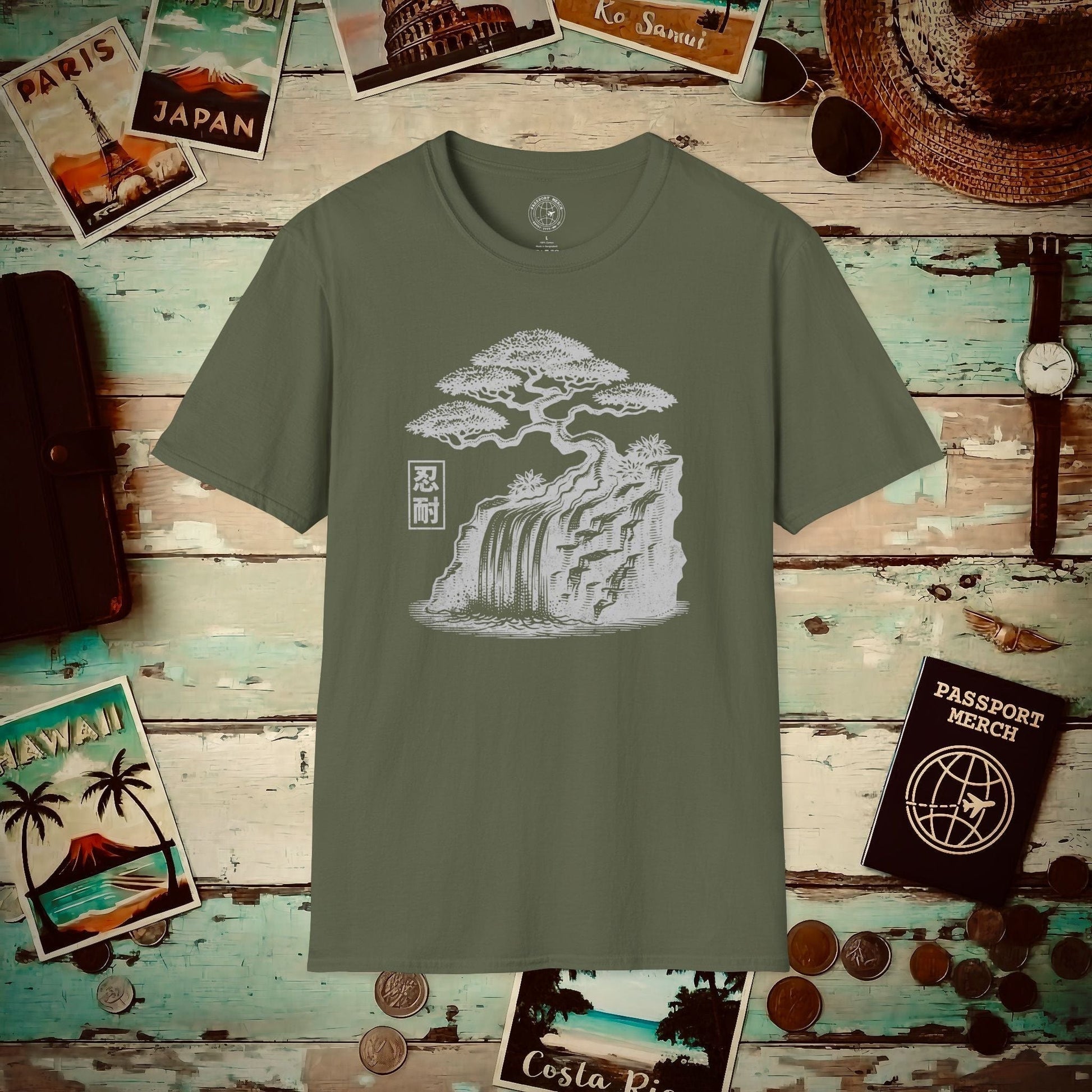 Japanese Nintai (Patience) Bonsai T-Shirt Military Green / S