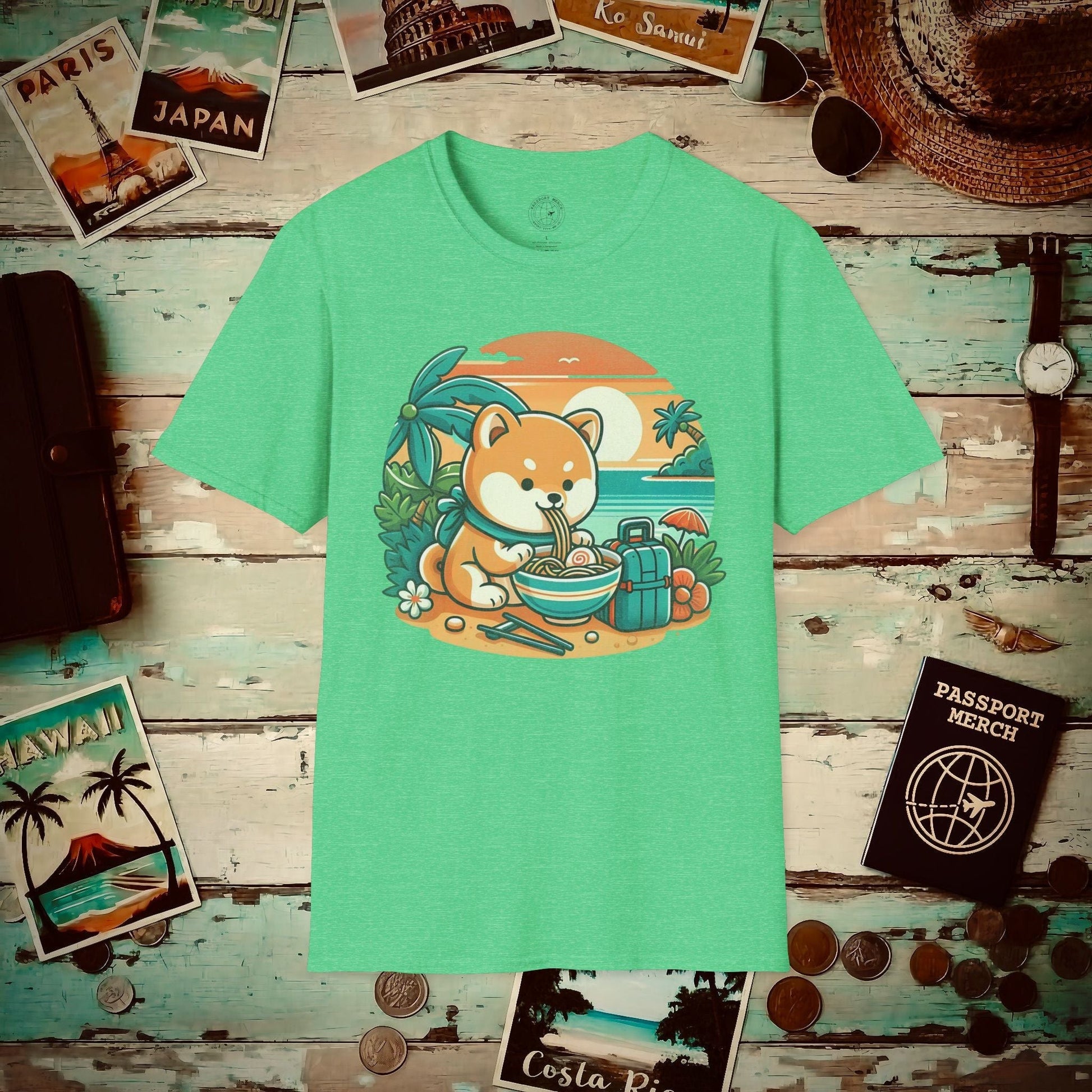 Japanese Shiba Inu Meets Hawaiian Saimin T-Shirt Heather Irish Green / S