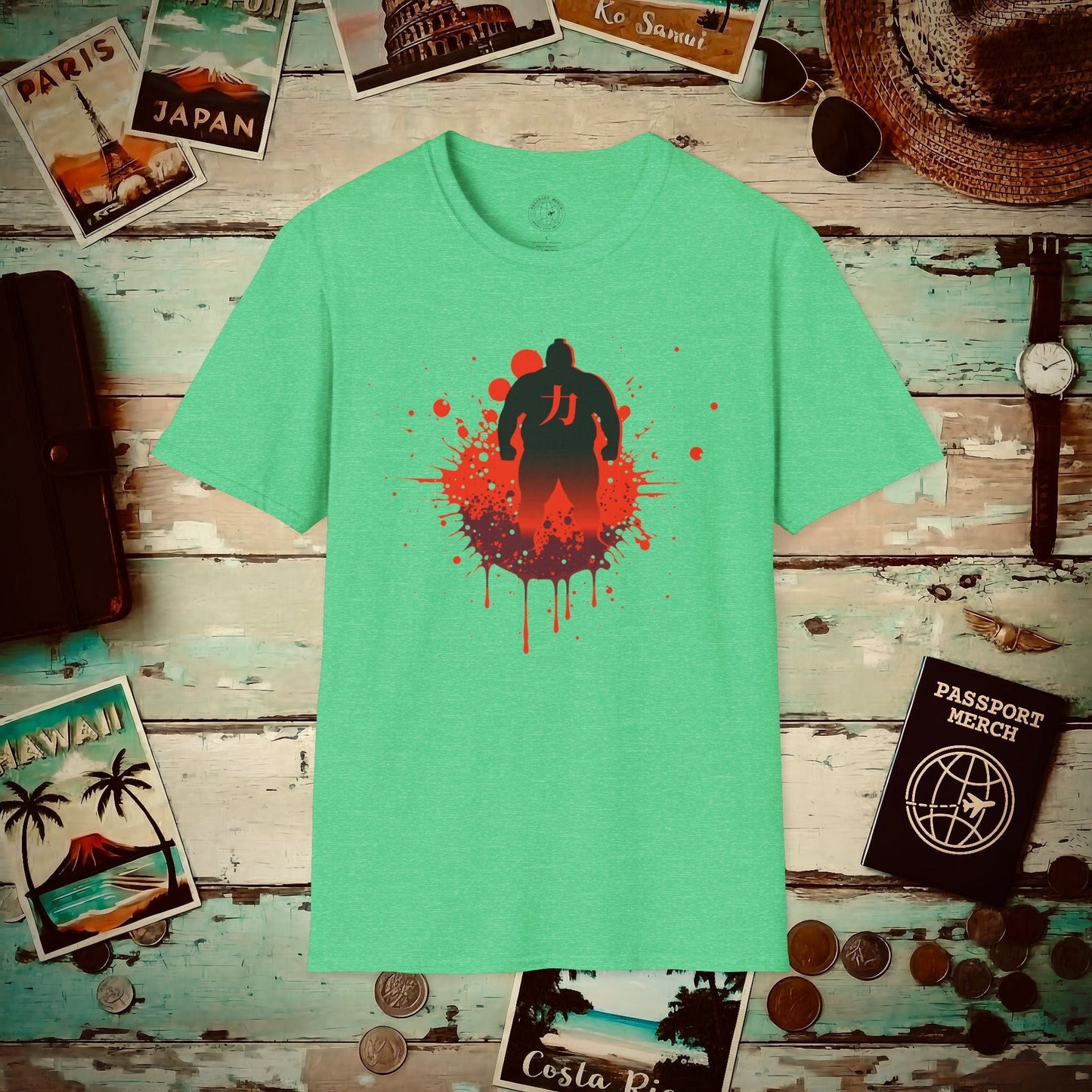 Japanese Sumo Chikara (Power) T-Shirt Heather Irish Green / S