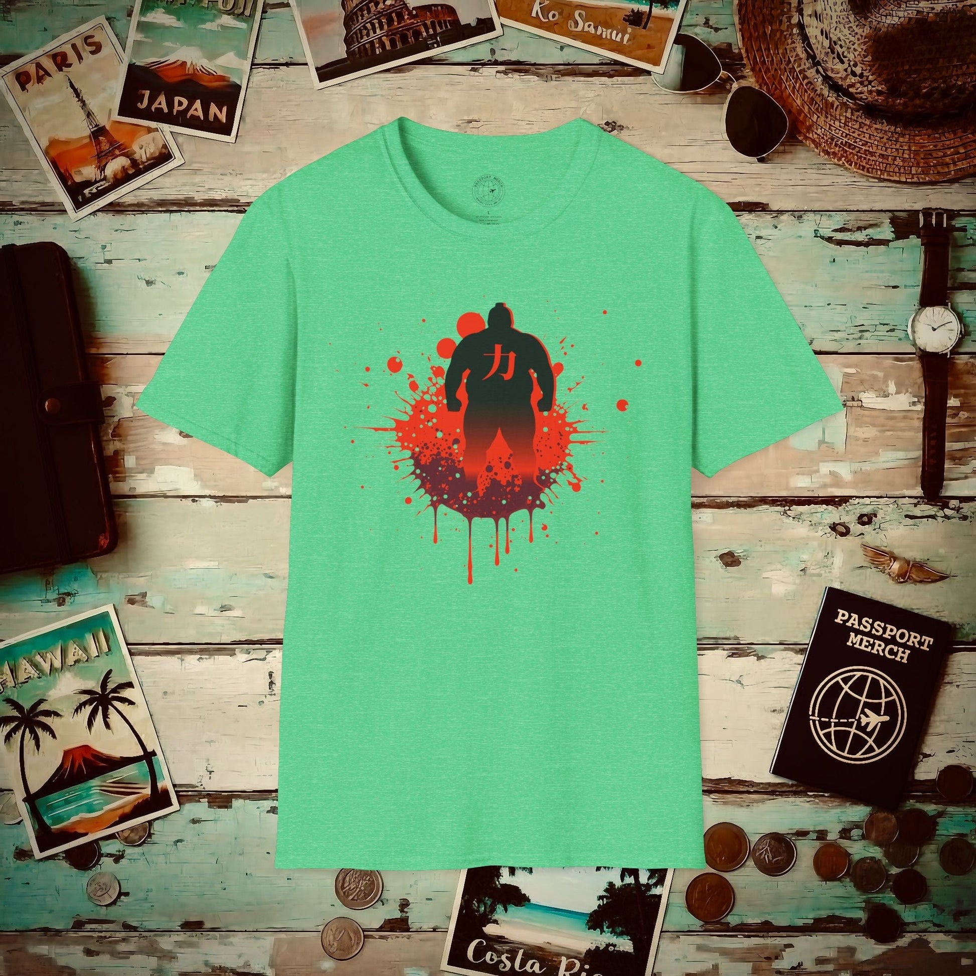 Japanese Sumo Chikara (Power) T-Shirt Heather Irish Green / S