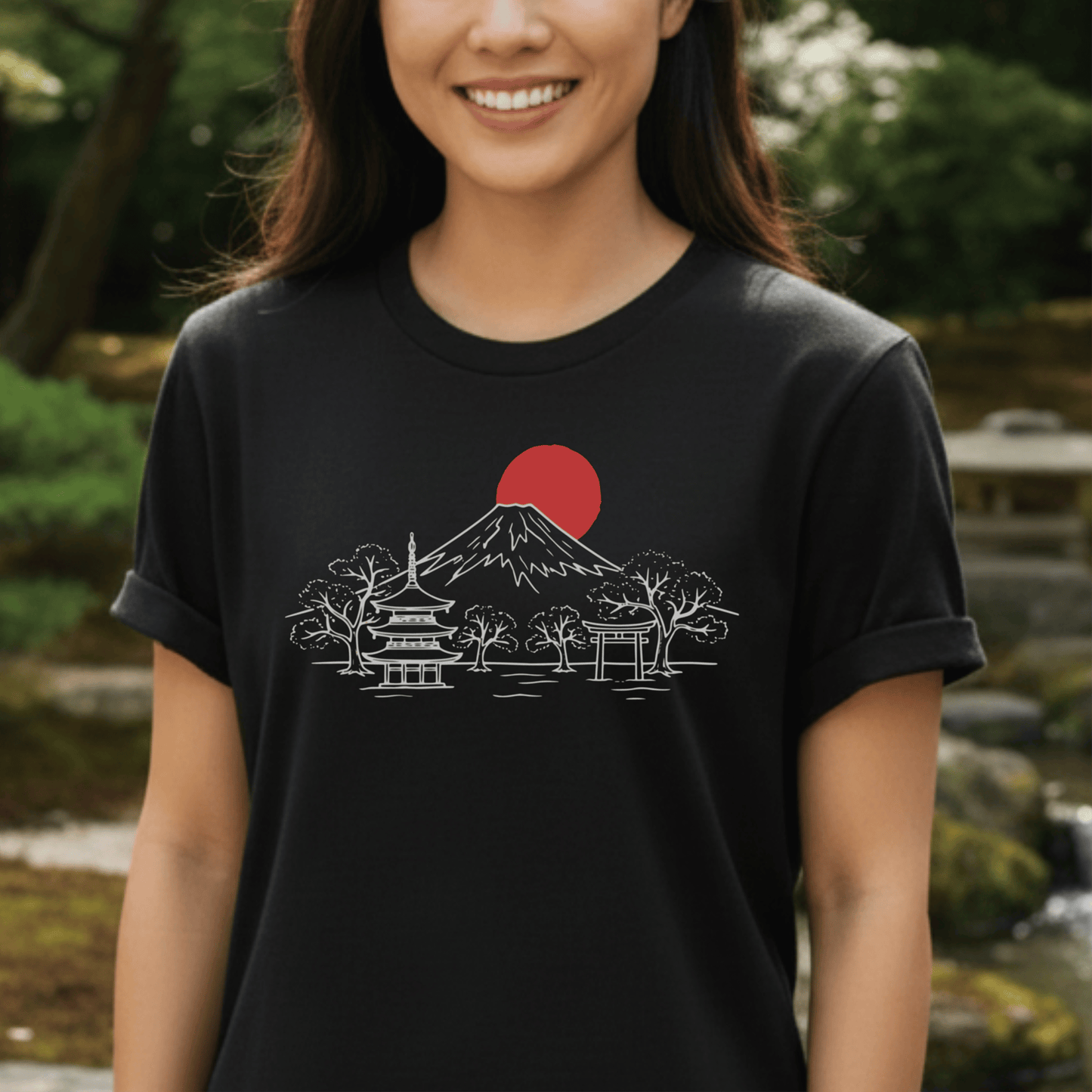 Japanese Sunrise Line Art T-Shirt