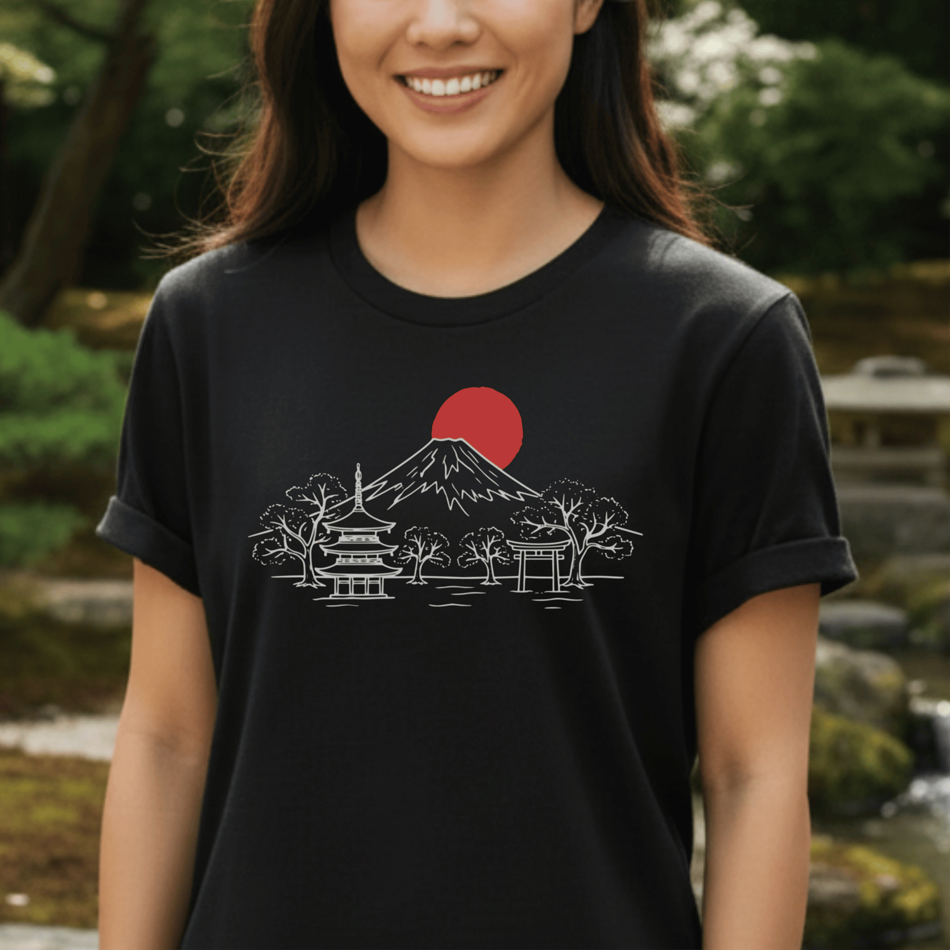Japanese Sunrise Line Art T-Shirt