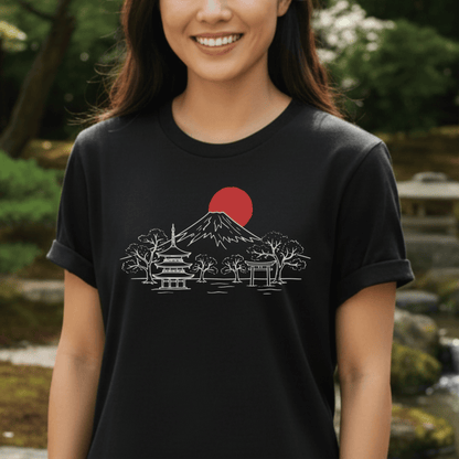 Japanese Sunrise Line Art T-Shirt