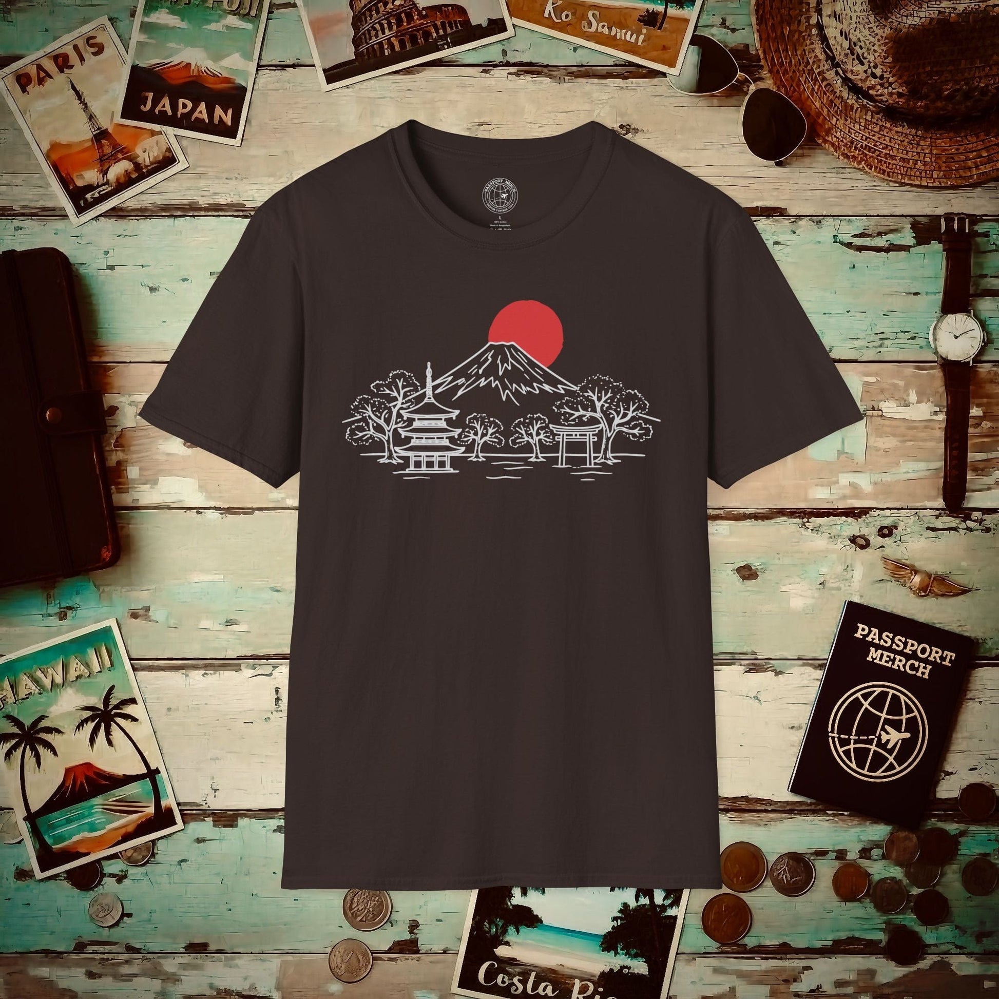 Japanese Sunrise Line Art T-Shirt Dark Chocolate / S