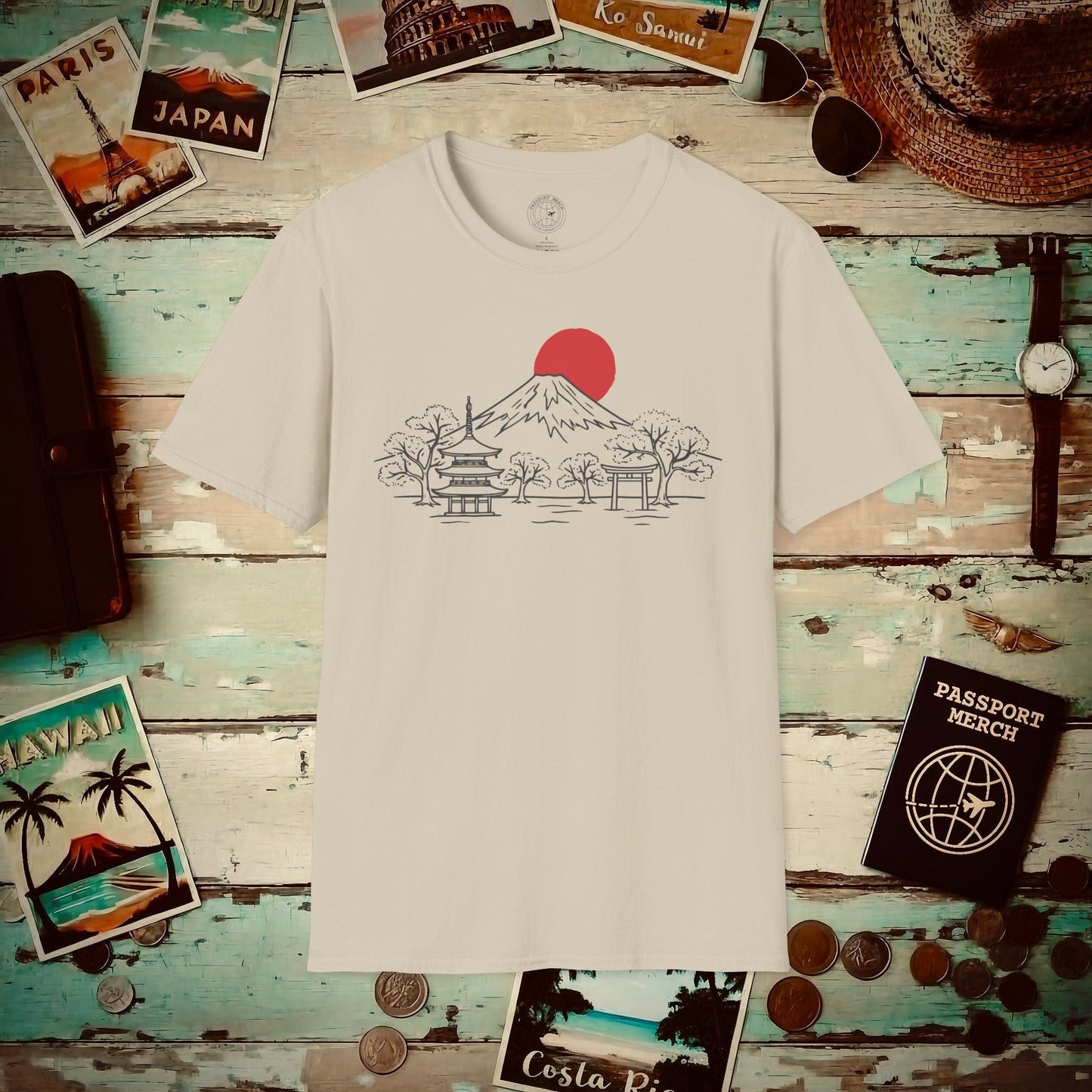 Japanese Sunrise Line Art T-Shirt Sand / S