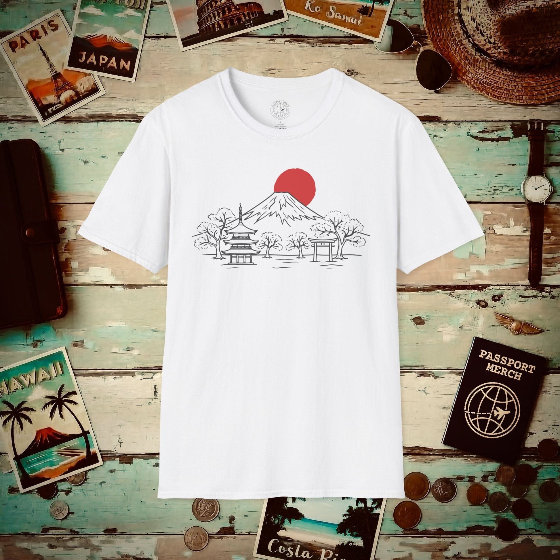 Japanese Sunrise Line Art T-Shirt White / S