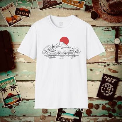 Japanese Sunrise Line Art T-Shirt White / S