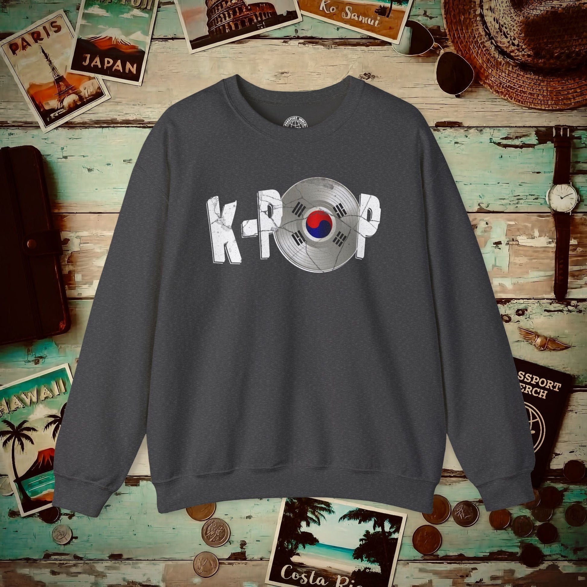 K-POP Vinyl, Korea Crewneck Dark Heather / S