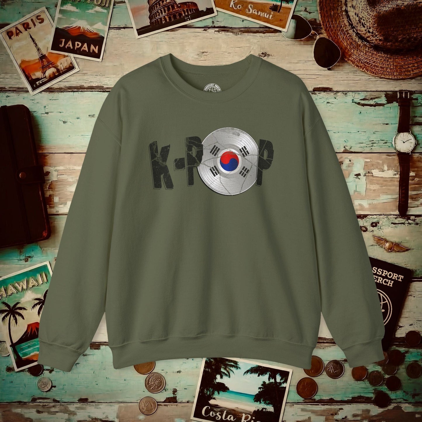 K-POP Vinyl, Korea Crewneck Military Green / S