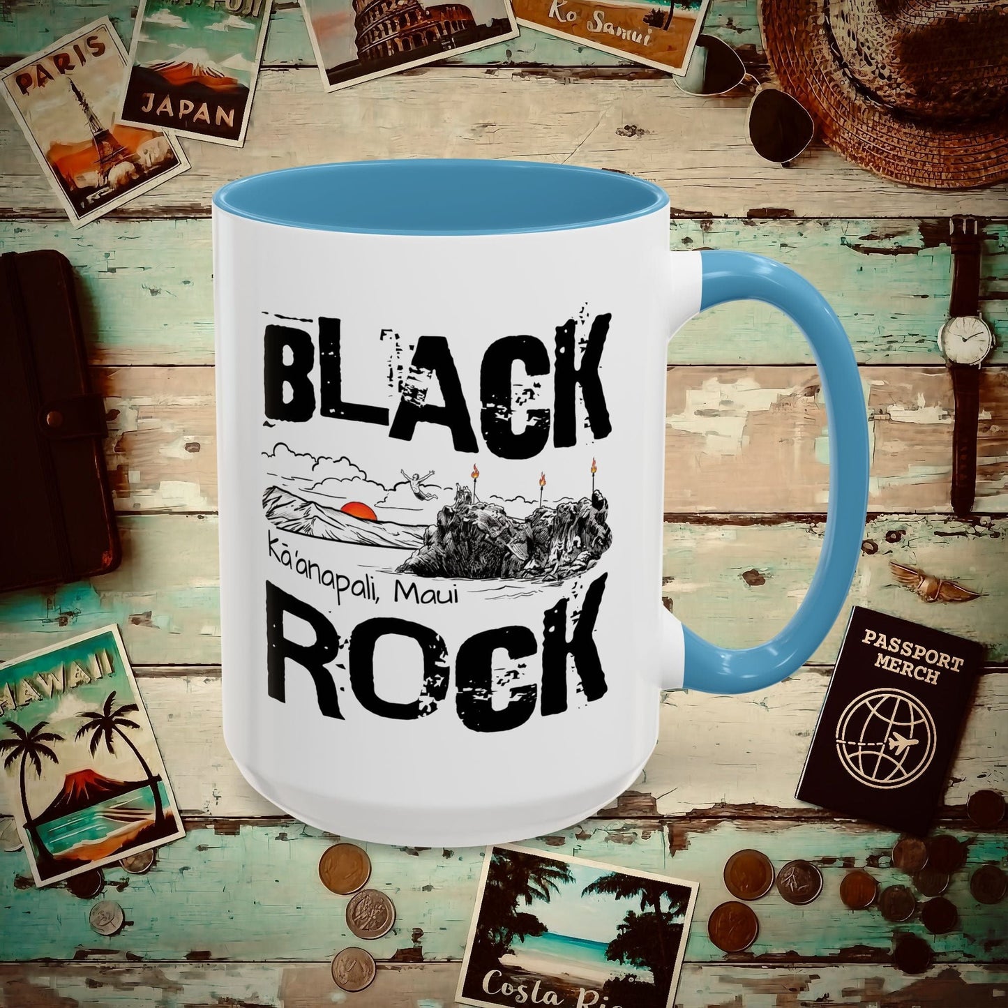 Kaanapali Maui Black Rock Jump, Hawaii 15oz Mug Light Blue / 15oz