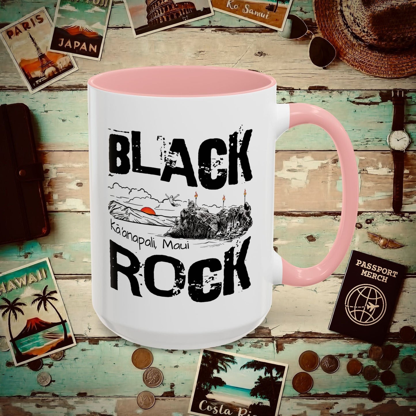 Kaanapali Maui Black Rock Jump, Hawaii 15oz Mug Pink / 15oz