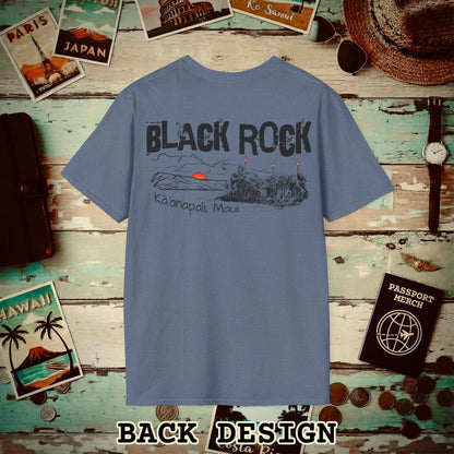 Kaanapali Maui Black Rock Jump, Hawaii Back Print T-Shirt Heather Indigo / S