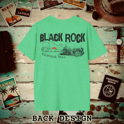 Kaanapali Maui Black Rock Jump, Hawaii Back Print T-Shirt Heather Irish Green / S