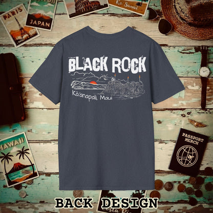 Kaanapali Maui Black Rock Jump, Hawaii Back Print T-Shirt Heather Navy / S