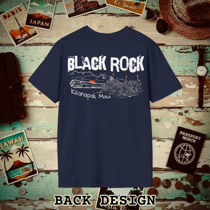Kaanapali Maui Black Rock Jump, Hawaii Back Print T-Shirt Navy / S