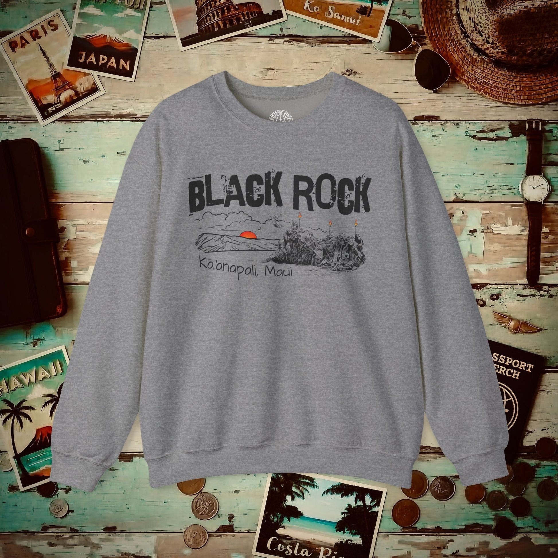 Kaanapali Maui Black Rock Jump, Hawaii Crewneck Graphite Heather / S