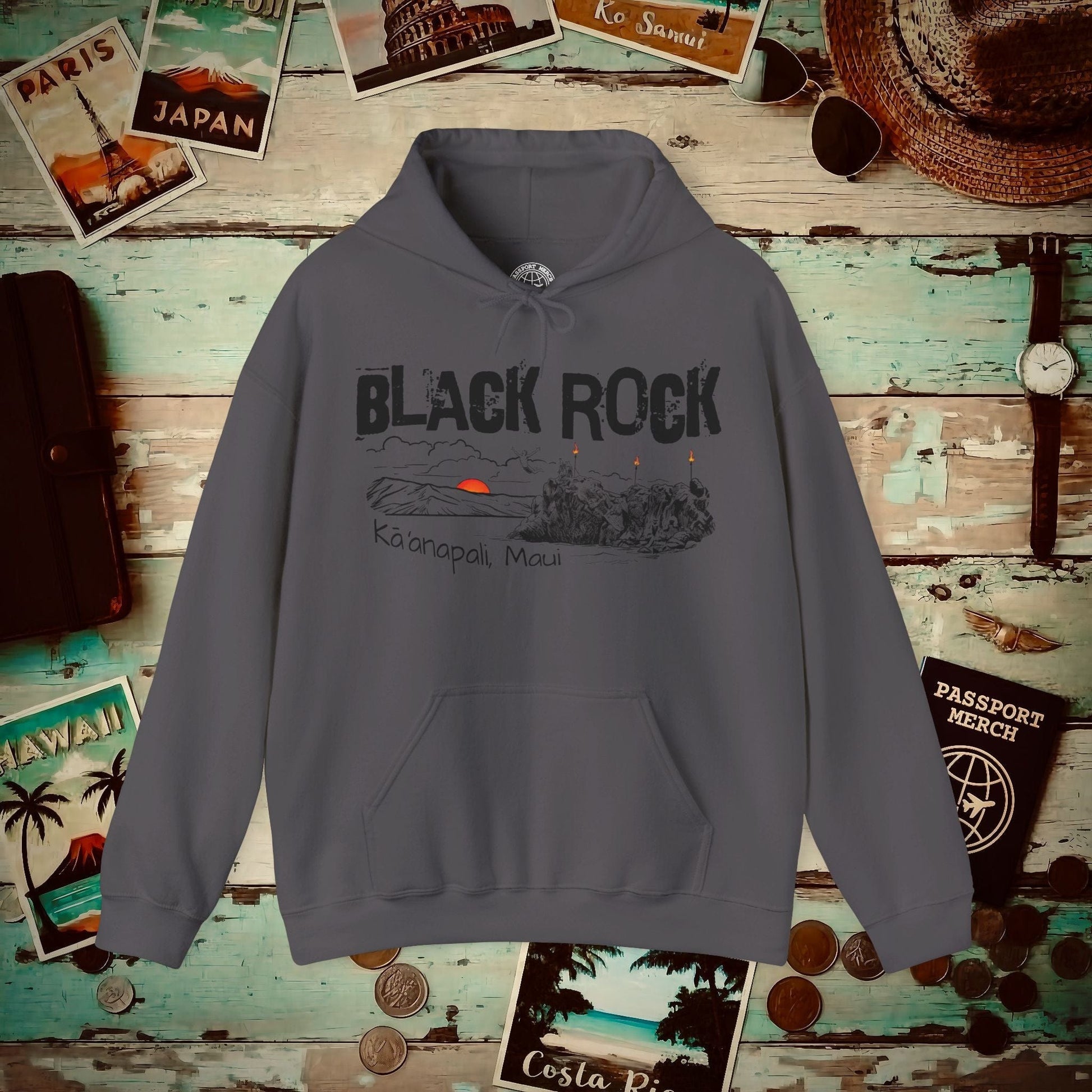 Kaanapali Maui Black Rock Jump, Hawaii Hoodie Charcoal / S