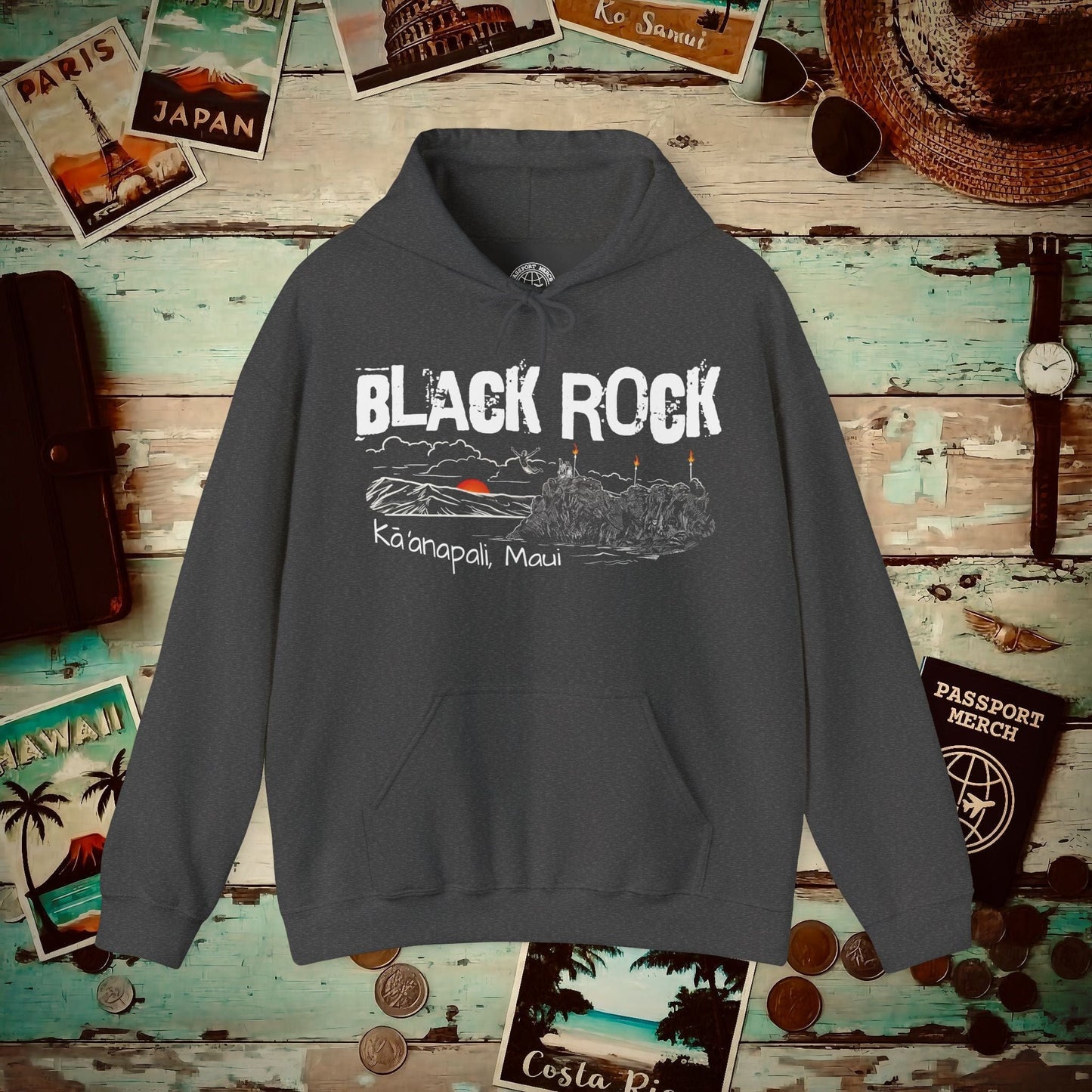 Kaanapali Maui Black Rock Jump, Hawaii Hoodie Dark Heather / S