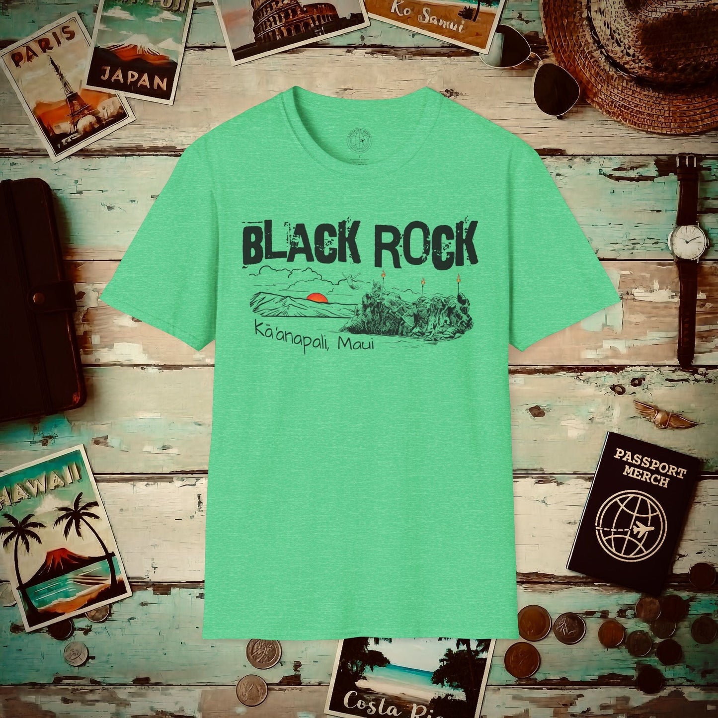 Kaanapali Maui Black Rock Jump, Hawaii T-Shirt Heather Irish Green / S