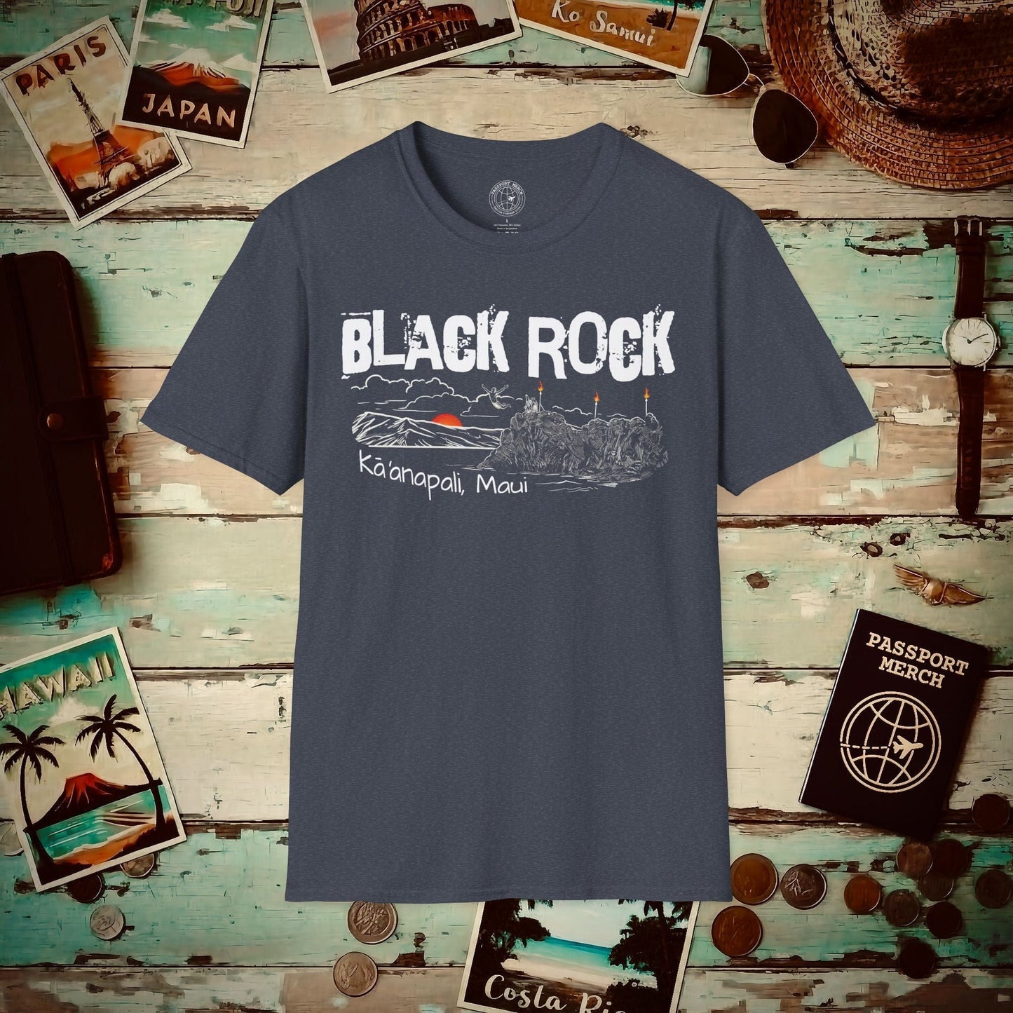 Kaanapali Maui Black Rock Jump, Hawaii T-Shirt Heather Navy / S