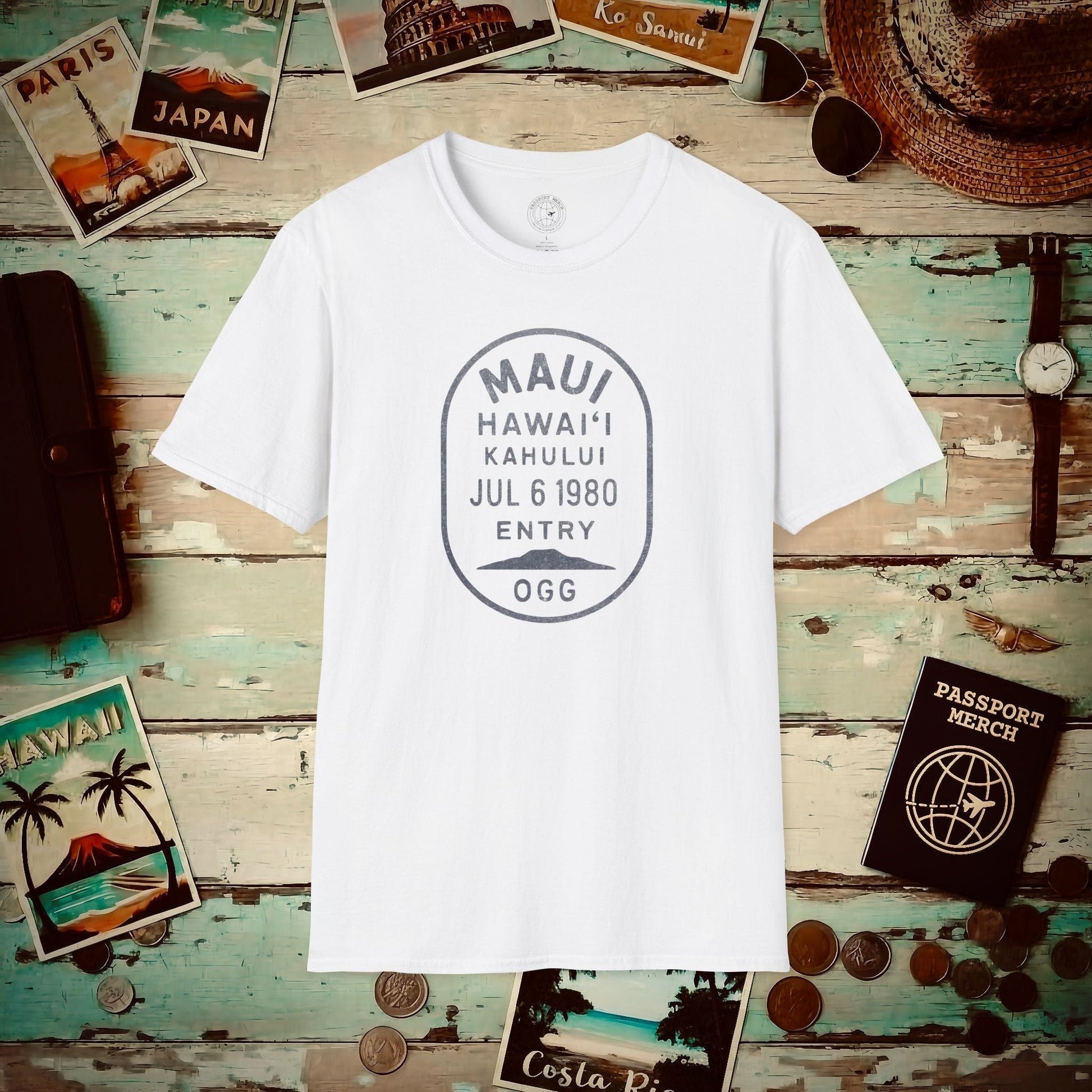 Kahului, Maui, Hawaii - Vintage Passport Stamp T-Shirt White / S