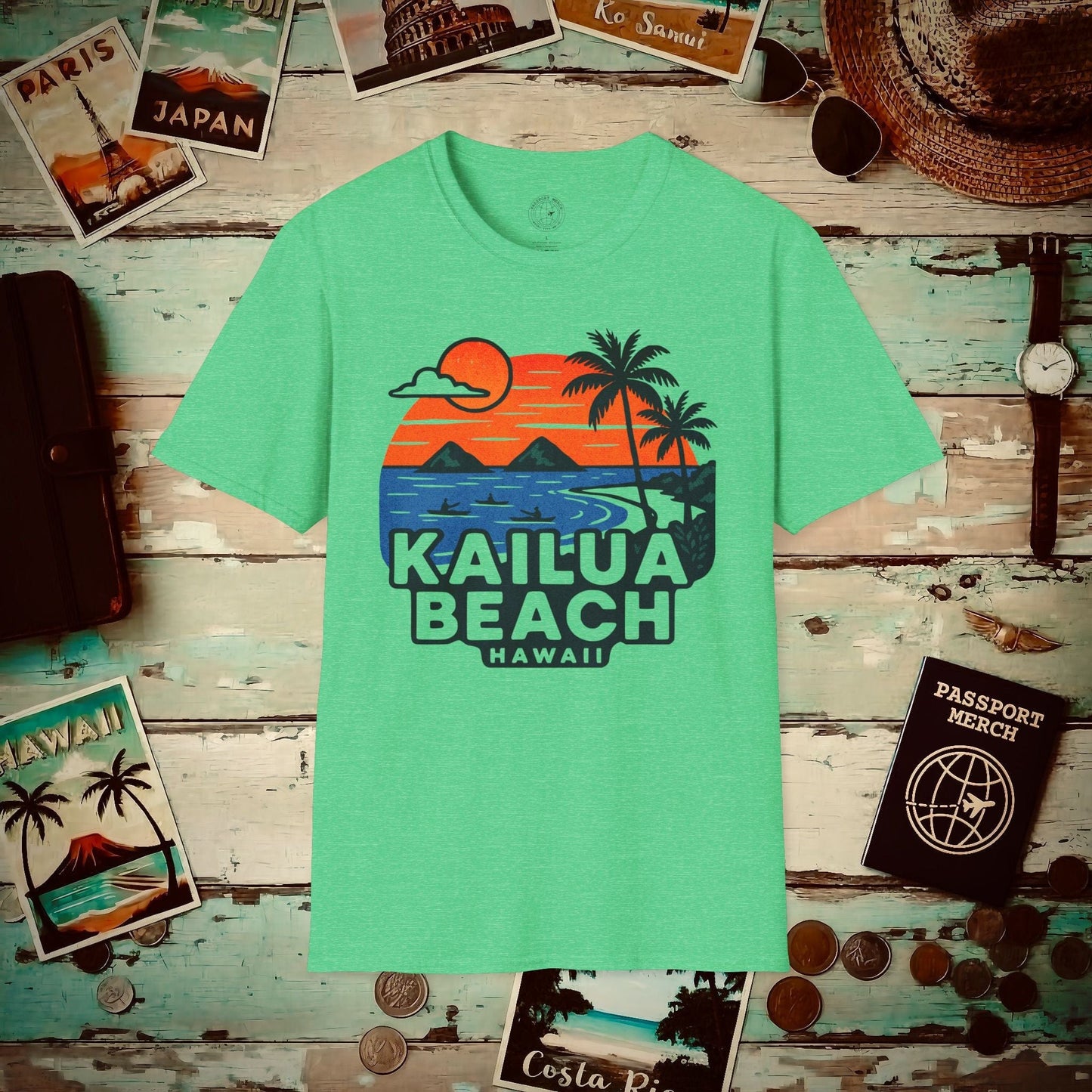 Kailua Beach, Hawaii - 80's Vintage T-Shirt Heather Irish Green / S