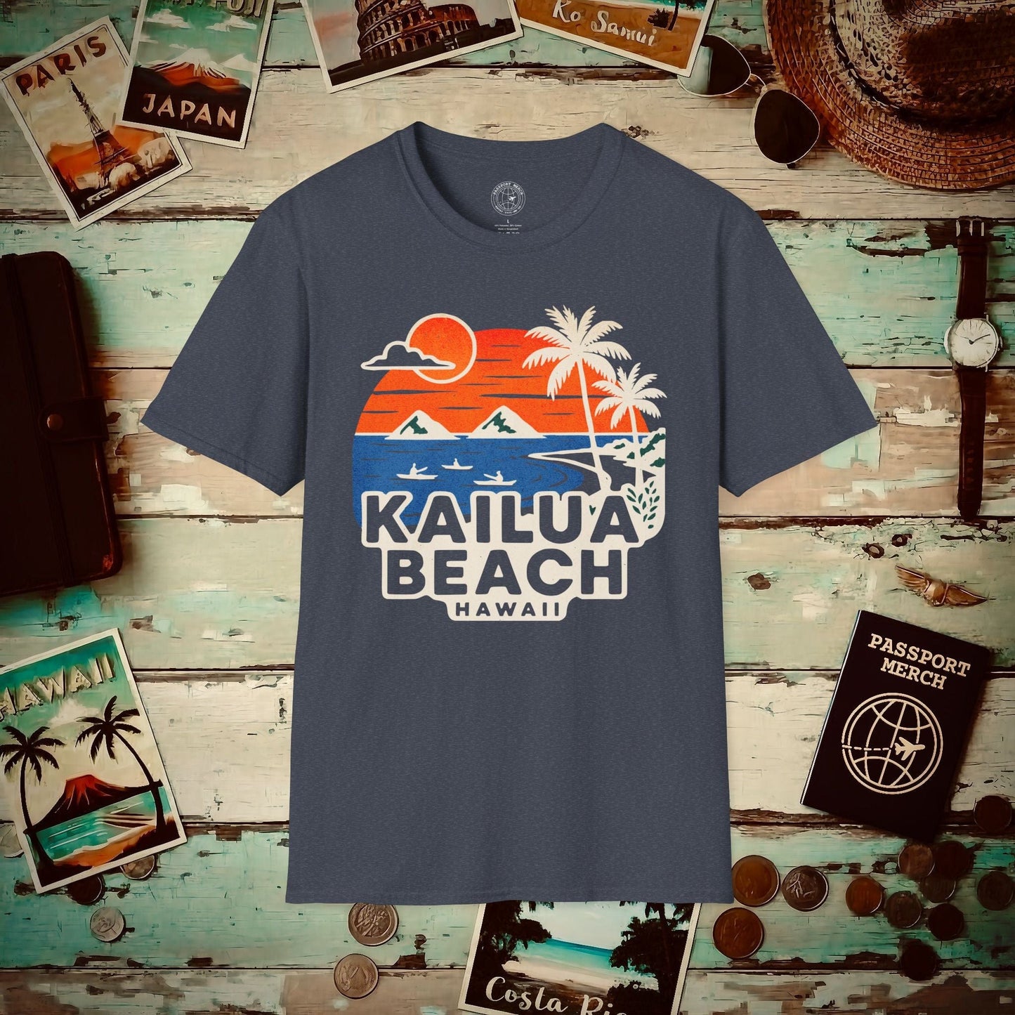 Kailua Beach, Hawaii - 80's Vintage T-Shirt Heather Navy / S