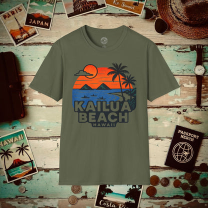 Kailua Beach, Hawaii - 80's Vintage T-Shirt Military Green / S