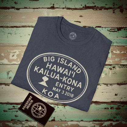 Kailua-Kona, Big Island, Hawaii - Vintage Passport Stamp T-Shirt Heather Navy / S