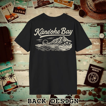 Kaneohe Bay Vintage Monochrome, Hawaii Back Print T-Shirt Black / S
