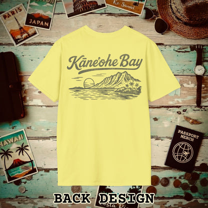 Kaneohe Bay Vintage Monochrome, Hawaii Back Print T-Shirt Cornsilk / S