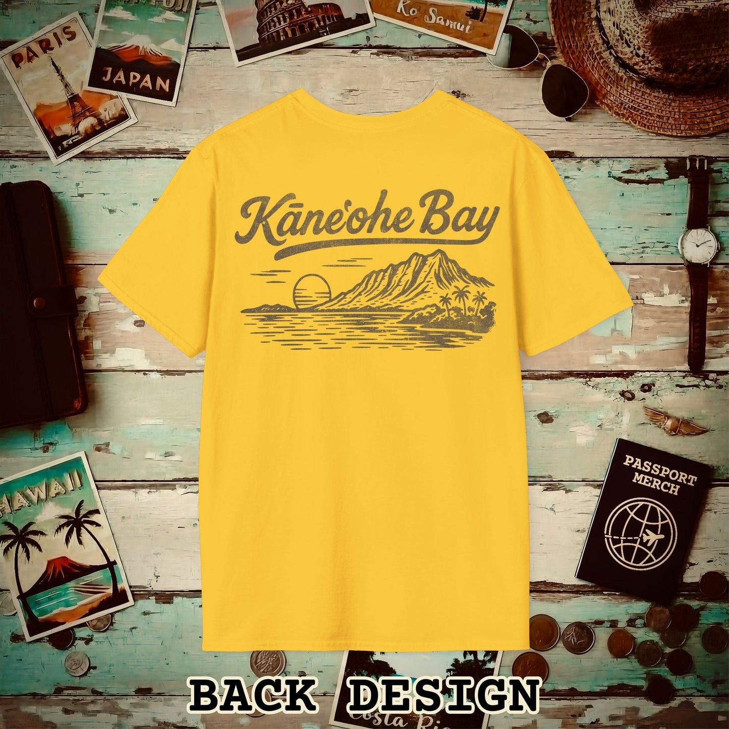 Kaneohe Bay Vintage Monochrome, Hawaii Back Print T-Shirt Daisy / S