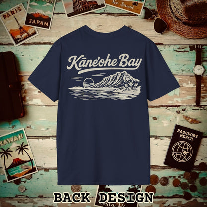 Kaneohe Bay Vintage Monochrome, Hawaii Back Print T-Shirt Navy / S