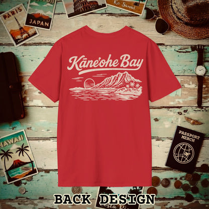 Kaneohe Bay Vintage Monochrome, Hawaii Back Print T-Shirt Red / S