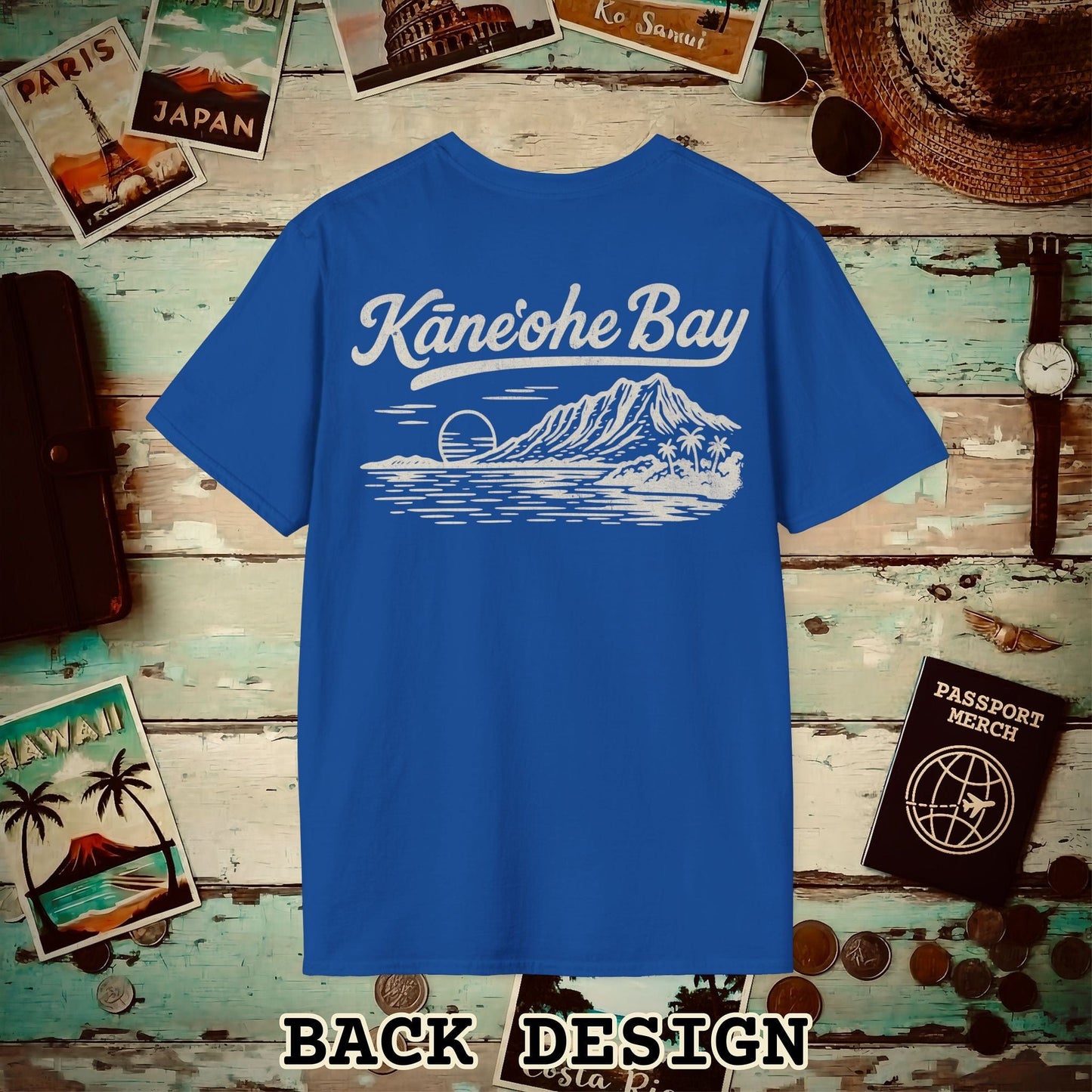 Kaneohe Bay Vintage Monochrome, Hawaii Back Print T-Shirt Royal / S