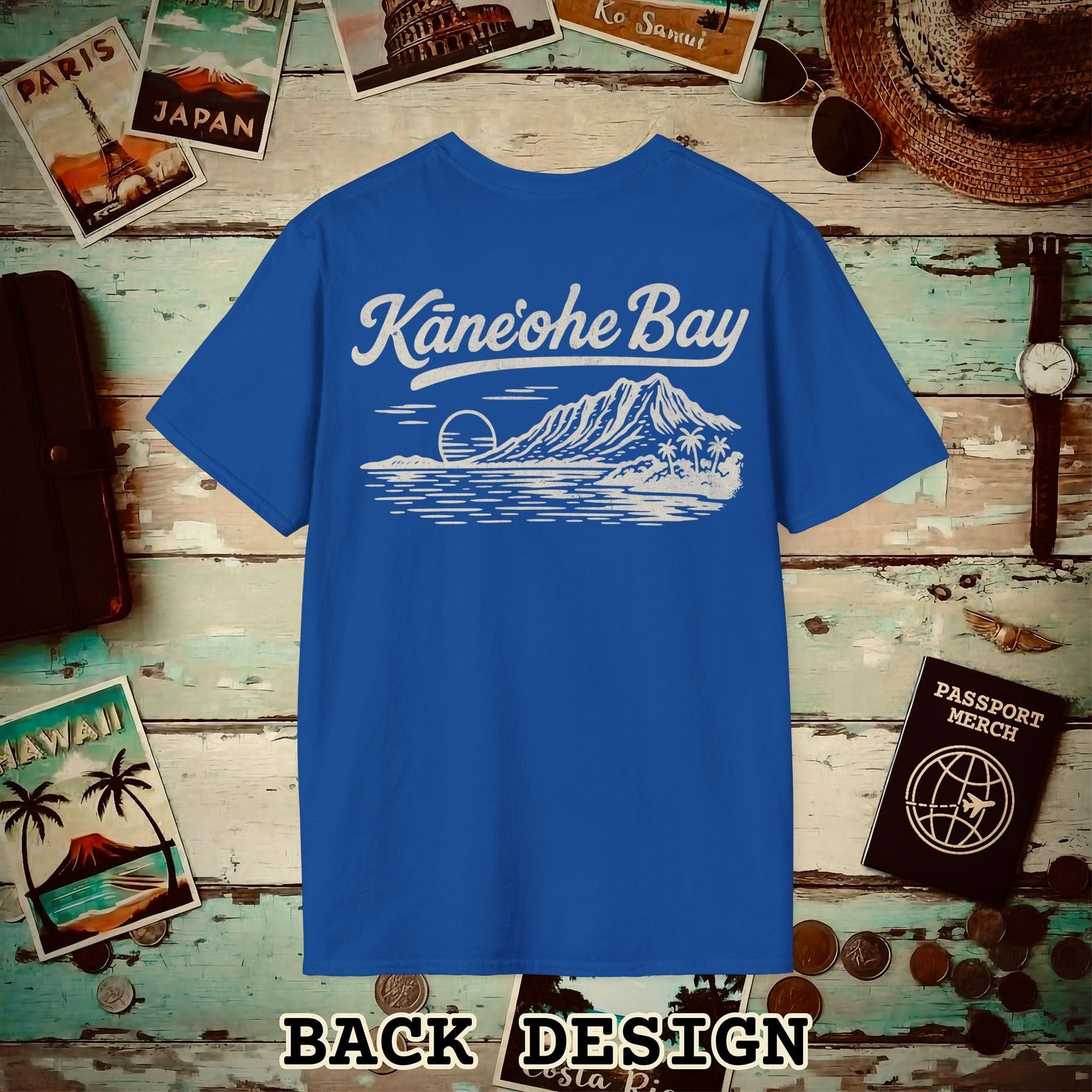 Kaneohe Bay Vintage Monochrome, Hawaii Back Print T-Shirt Royal / S
