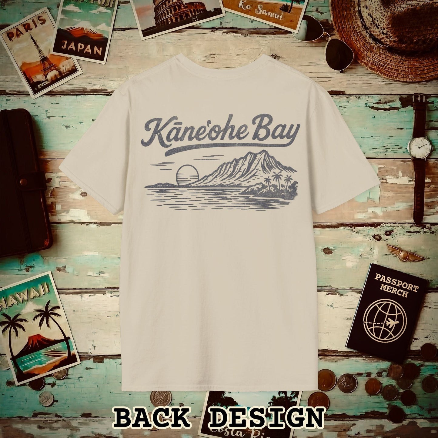 Kaneohe Bay Vintage Monochrome, Hawaii Back Print T-Shirt Sand / S