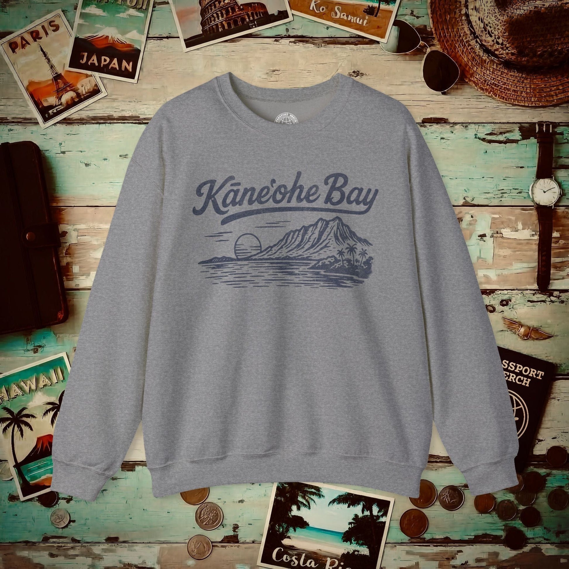 Kaneohe Bay Vintage Monochrome, Hawaii Crewneck Graphite Heather / S