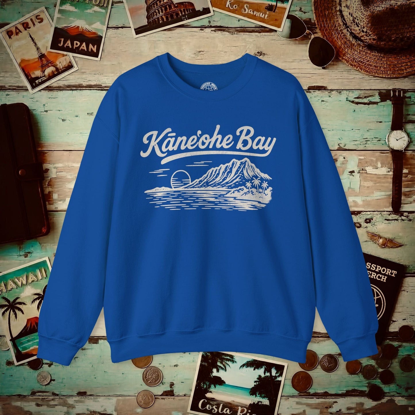 Kaneohe Bay Vintage Monochrome, Hawaii Crewneck Royal / S
