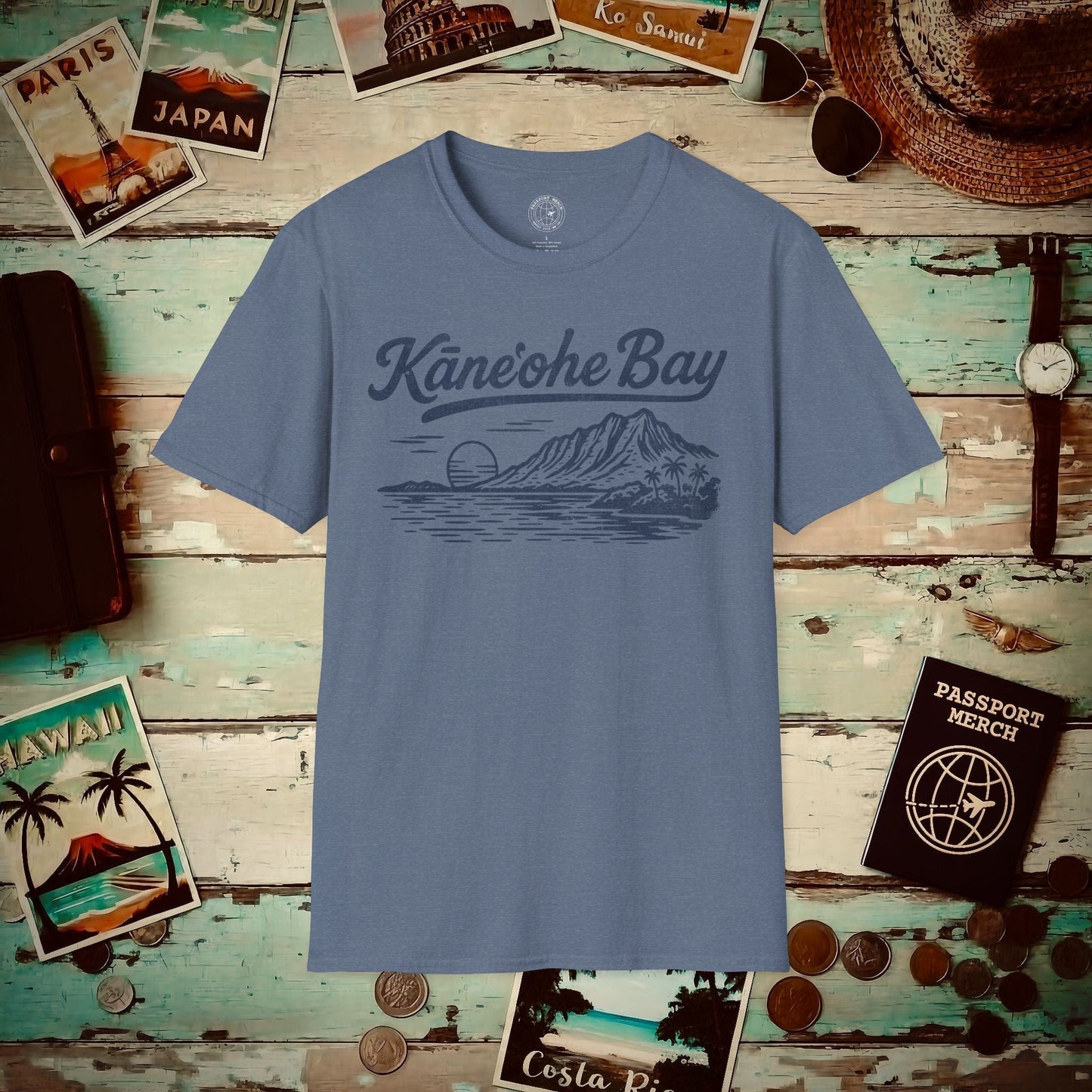 Kaneohe Bay Vintage Monochrome, Hawaii T-Shirt Heather Indigo / S
