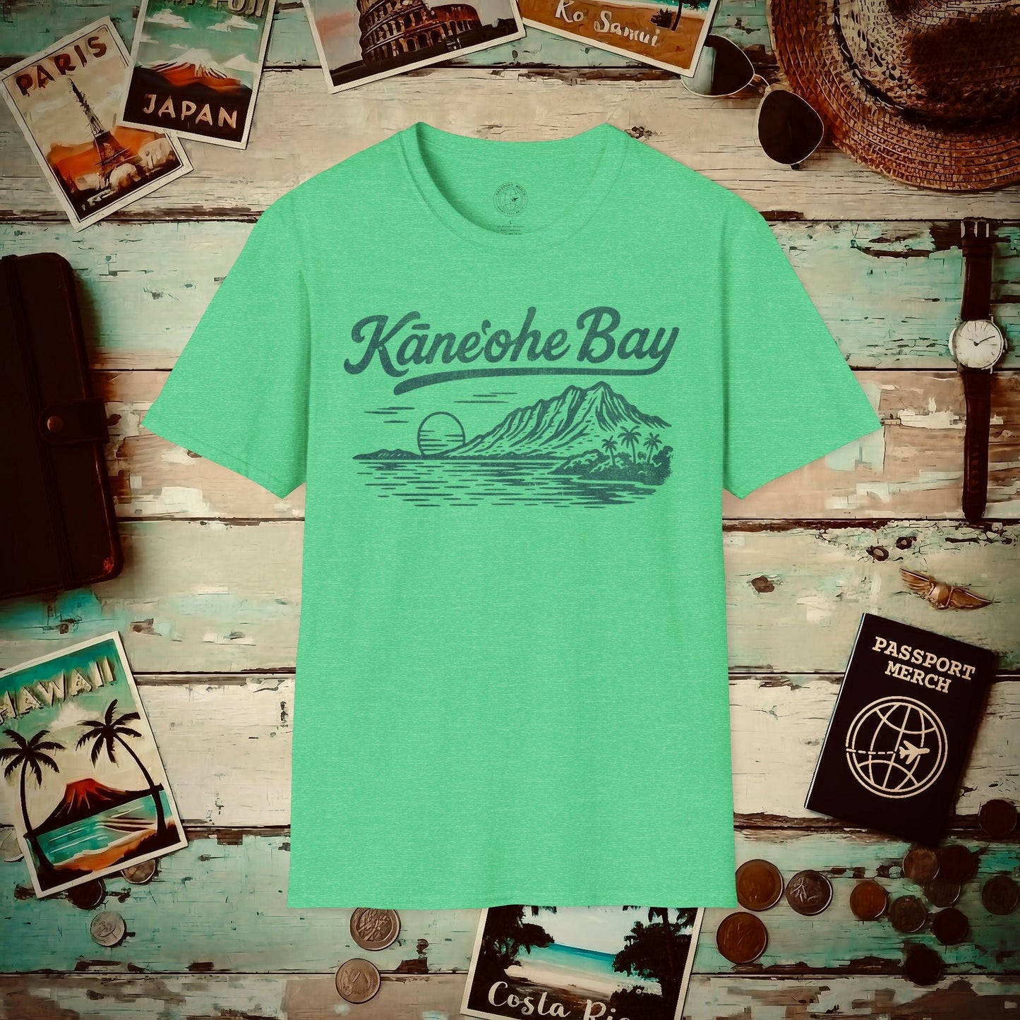 Kaneohe Bay Vintage Monochrome, Hawaii T-Shirt Heather Irish Green / S