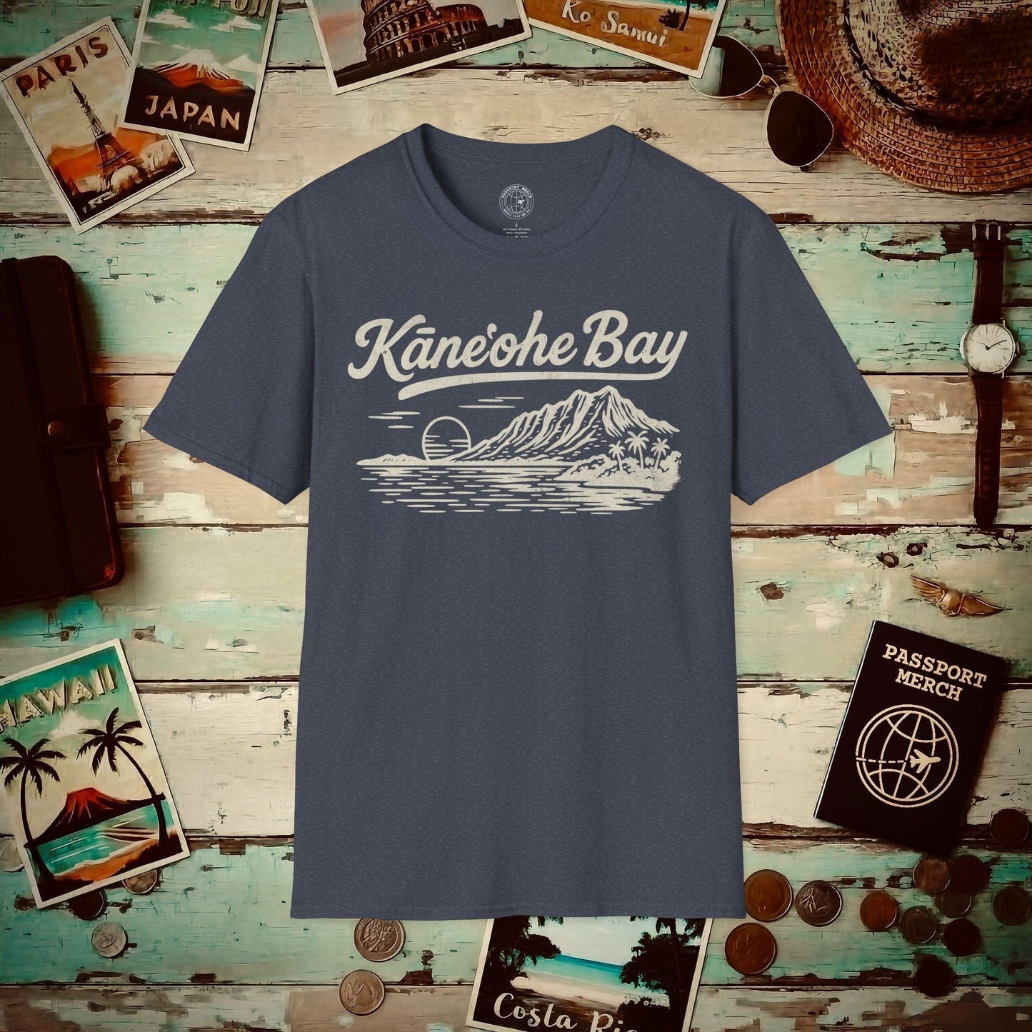 Kaneohe Bay Vintage Monochrome, Hawaii T-Shirt Heather Navy / S