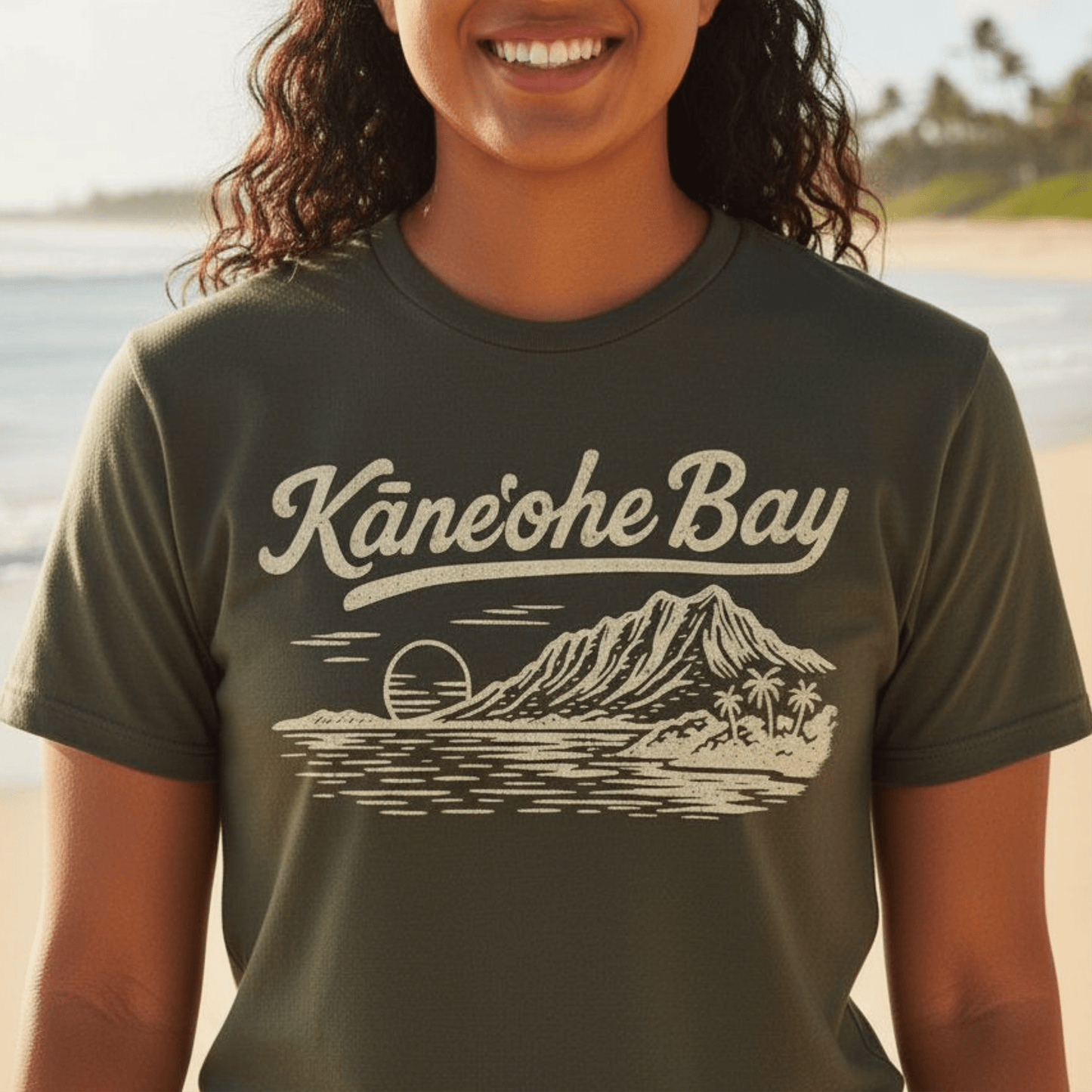 Kaneohe Bay Vintage Monochrome, Hawaii T-Shirt Military Green / S