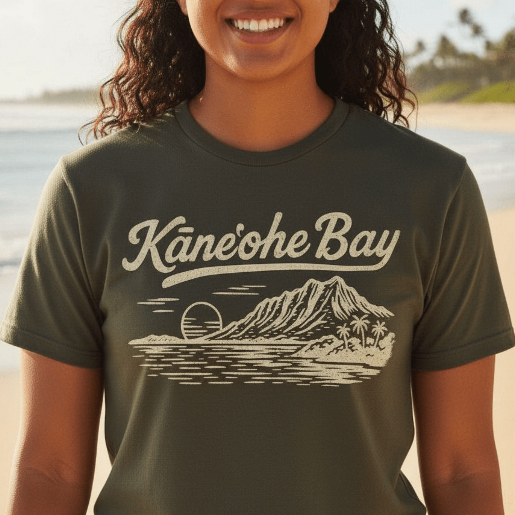 Kaneohe Bay Vintage Monochrome, Hawaii T-Shirt Military Green / S