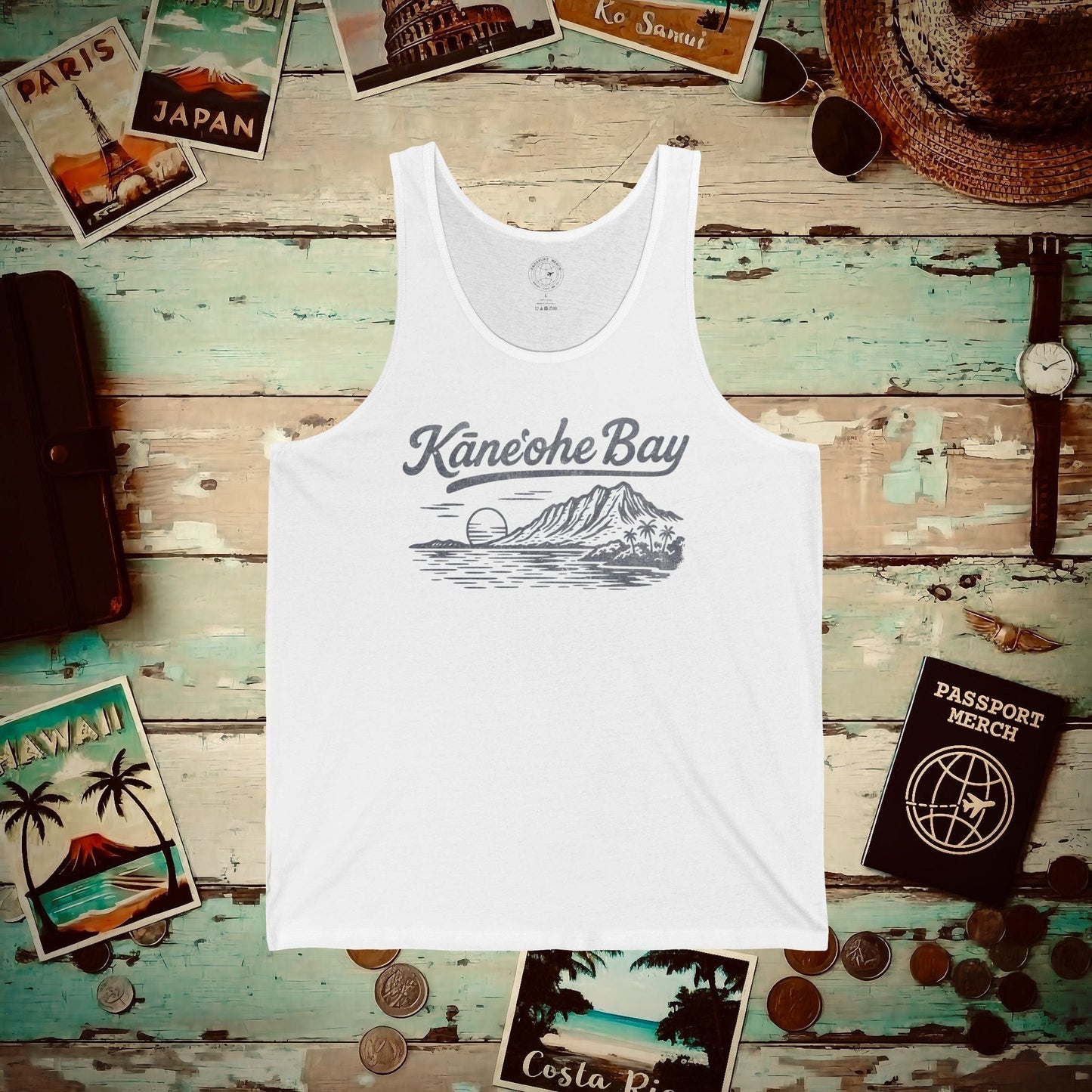 Kaneohe Bay Vintage Monochrome, Hawaii Tank Top White / XS