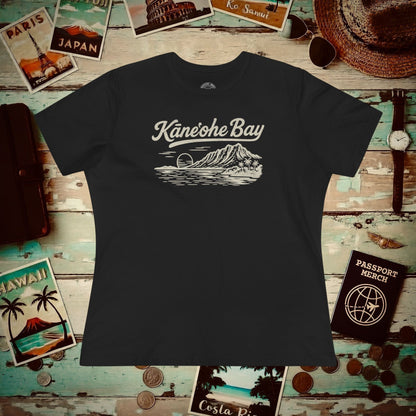 Kaneohe Bay Vintage Monochrome, Hawaii, Womens Fit T-Shirt Black / S