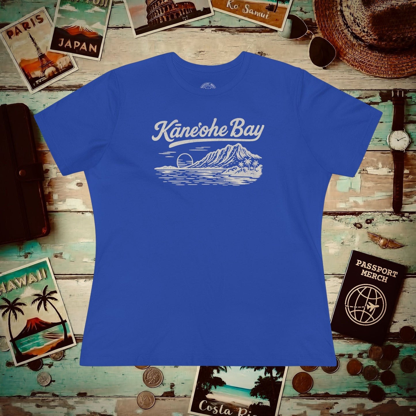 Kaneohe Bay Vintage Monochrome, Hawaii, Womens Fit T-Shirt True Royal / S