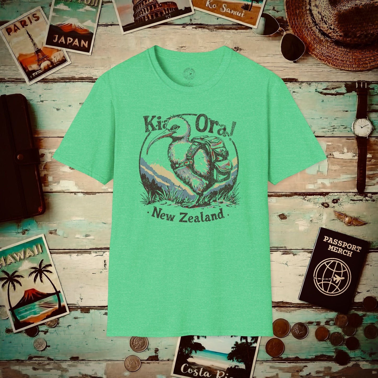 Kia Ora Kiwi, New Zealand T-Shirt Heather Irish Green / S